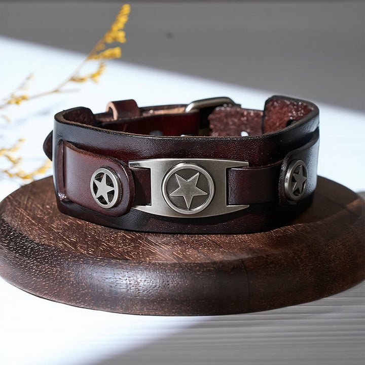 Vintage Star Studded Leather Cuff Bracelet With Pin Clasp - image 4