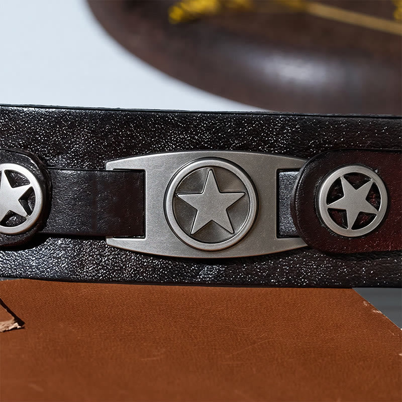 Vintage Star Studded Leather Cuff Bracelet With Pin Clasp - image 7