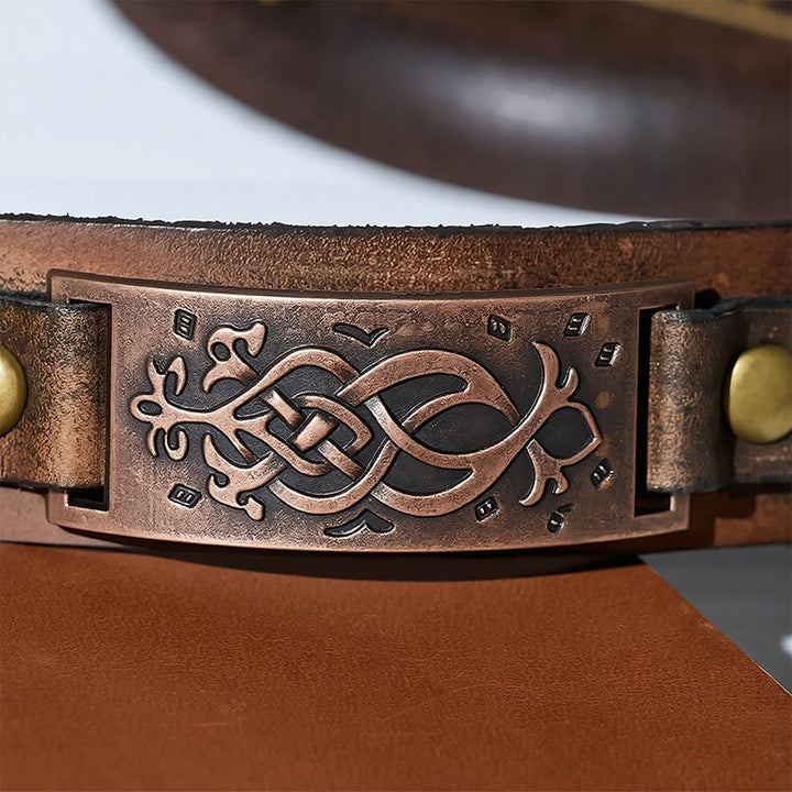 Vintage Distressed Leather Celtic Knot Cuff Bracelet - image 6