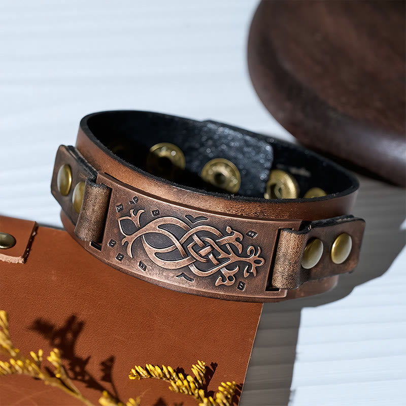 Vintage Distressed Leather Celtic Knot Cuff Bracelet - image 4
