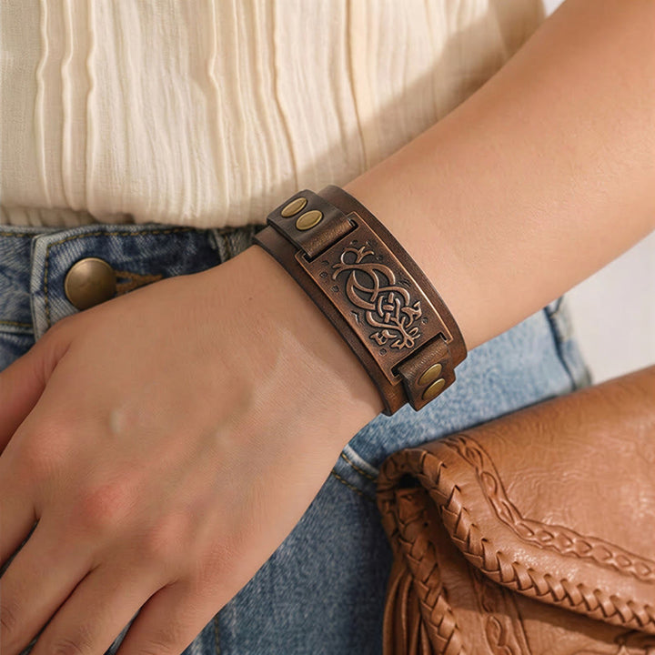Vintage Distressed Leather Celtic Knot Cuff Bracelet - image 2