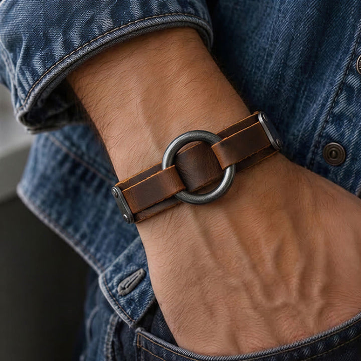 Men's Vintage Minimalist Leather O-ring Street Bracelet - image 1