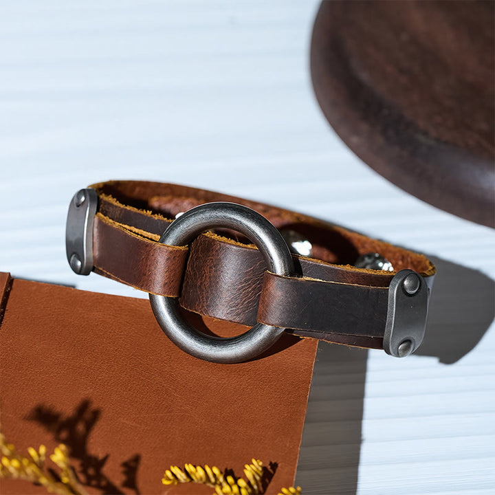 Men's Vintage Minimalist Leather O-ring Street Bracelet - image 4