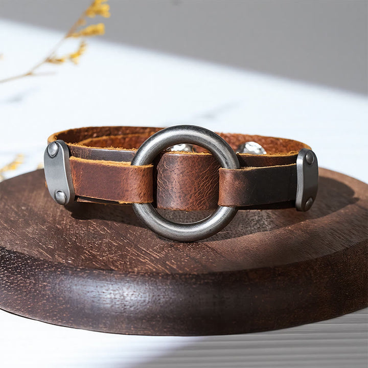 Men's Vintage Minimalist Leather O-ring Street Bracelet - image 3