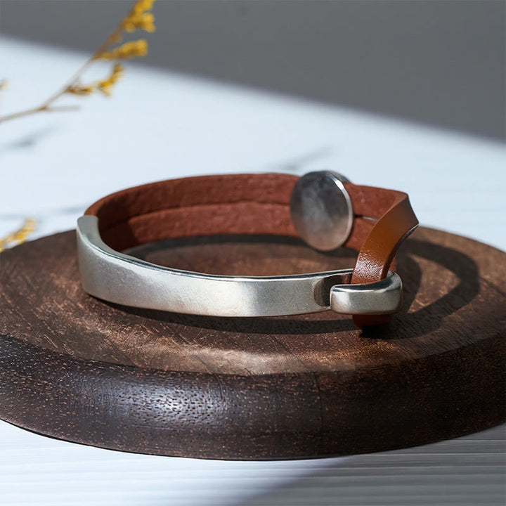 Men's Modern Minimalist Mixed Metal & Leather Bracelet - image 6