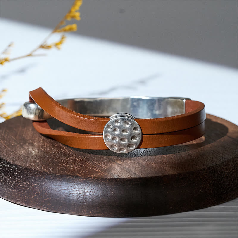Men's Modern Minimalist Mixed Metal & Leather Bracelet - Brown - image 4