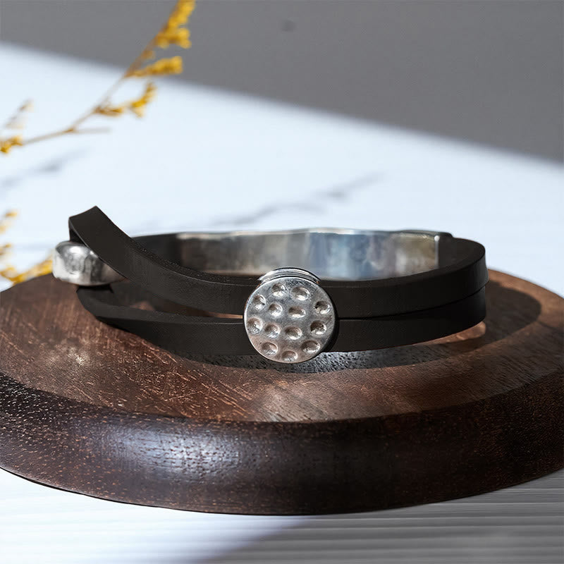 Men's Modern Minimalist Mixed Metal & Leather Bracelet - Black - image 3
