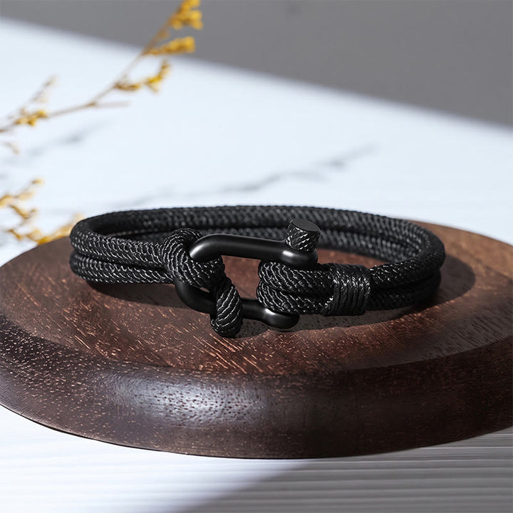 Minimalist Milan Cord Black Stainless Steel U-clasp Bracelet - Black - image 3