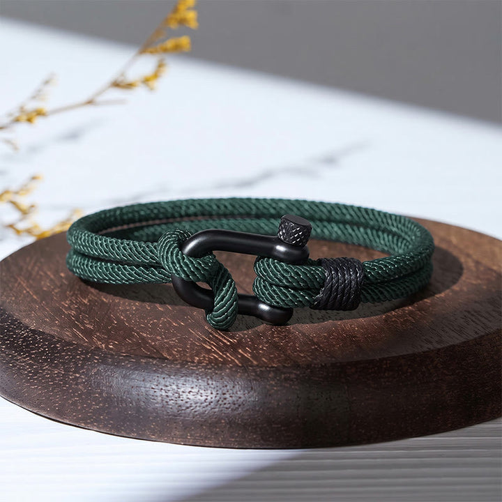 Minimalist Milan Cord Black Stainless Steel U-clasp Bracelet - Dark Green - image 16