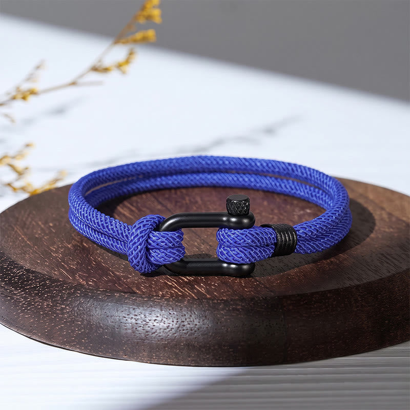 Minimalist Milan Cord Black Stainless Steel U-clasp Bracelet - Dark Blue - image 19