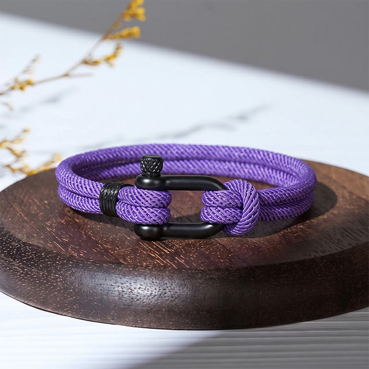 Minimalist Milan Cord Black Stainless Steel U-clasp Bracelet - Purple - image 15