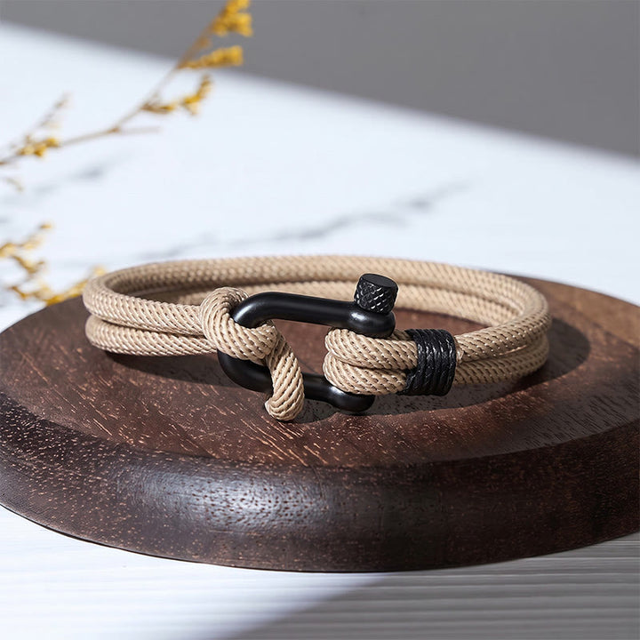 Minimalist Milan Cord Black Stainless Steel U-clasp Bracelet - Khaki - image 8