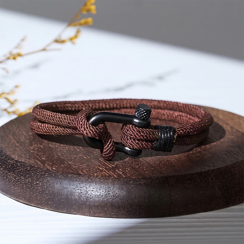 Minimalist Milan Cord Black Stainless Steel U-clasp Bracelet - Coffee - image 20
