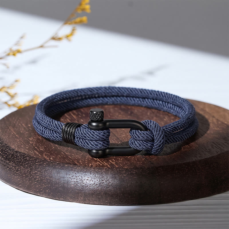 Minimalist Milan Cord Black Stainless Steel U-clasp Bracelet - Navy Blue - image 12