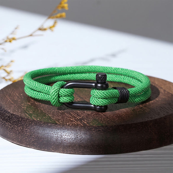 Minimalist Milan Cord Black Stainless Steel U-clasp Bracelet - Green - image 13