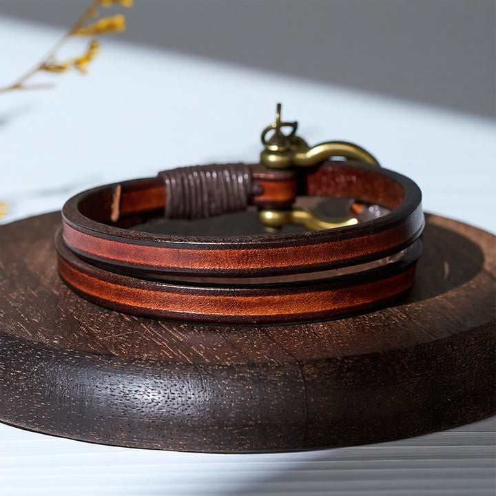 Men's Vintage Two-Wrap Leather Horseshoe Clasp Bracelet - image 7