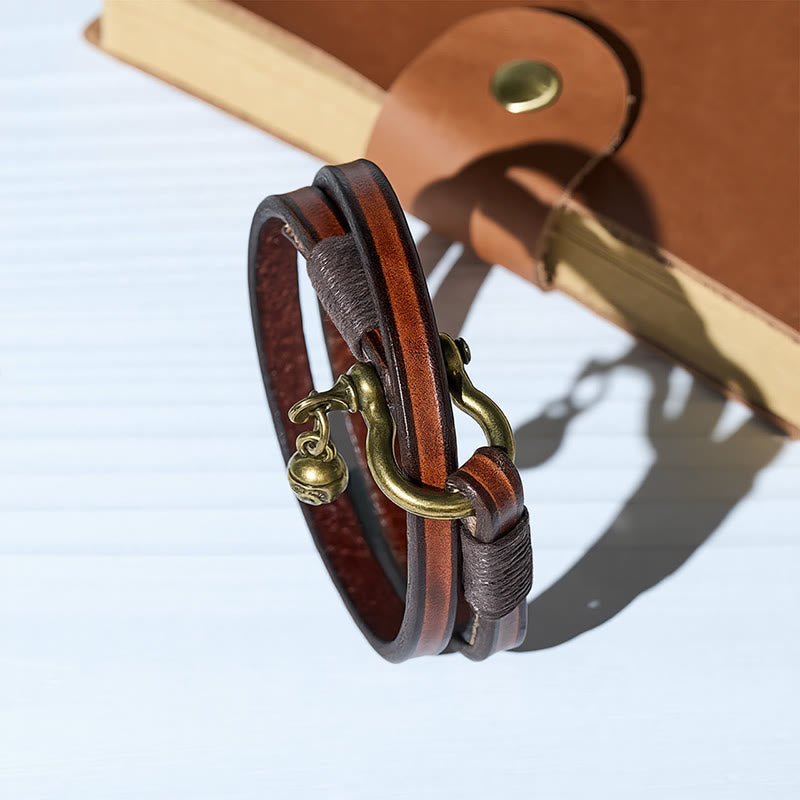 Men's Vintage Two-Wrap Leather Horseshoe Clasp Bracelet - image 0