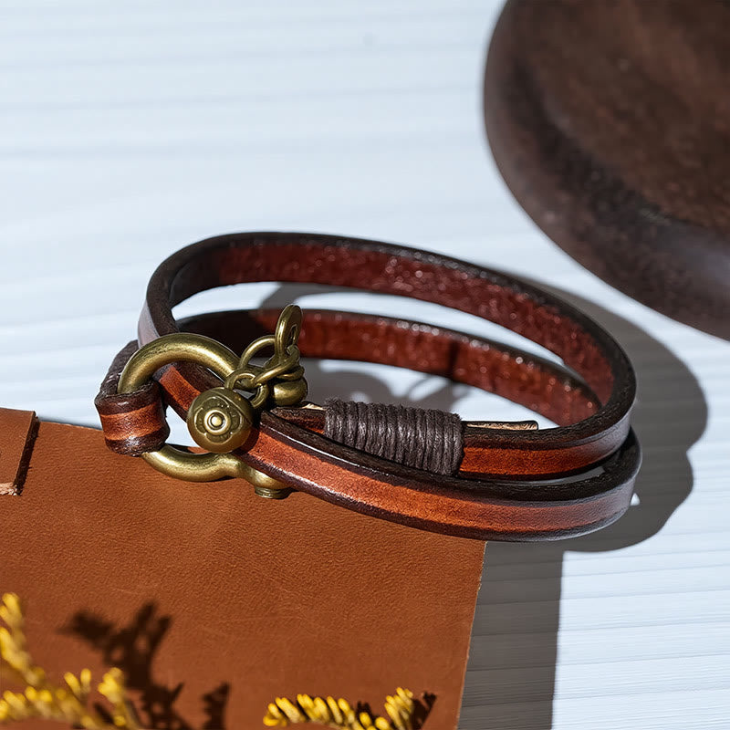 Men's Vintage Two-Wrap Leather Horseshoe Clasp Bracelet - image 6