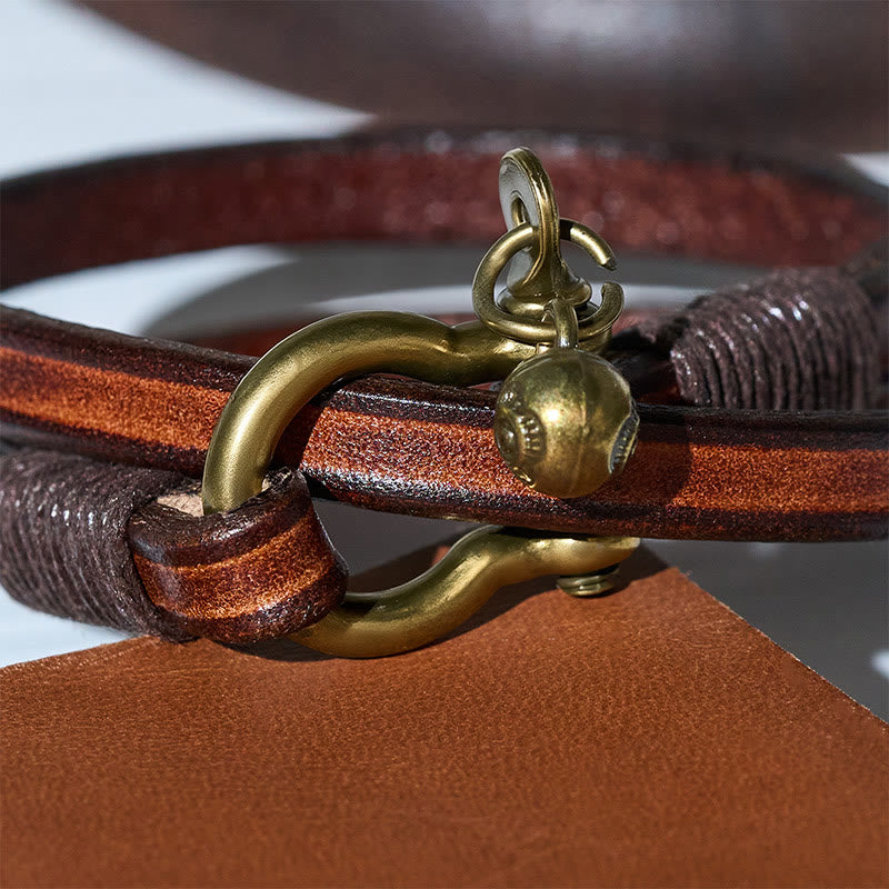 Men's Vintage Two-Wrap Leather Horseshoe Clasp Bracelet - image 8