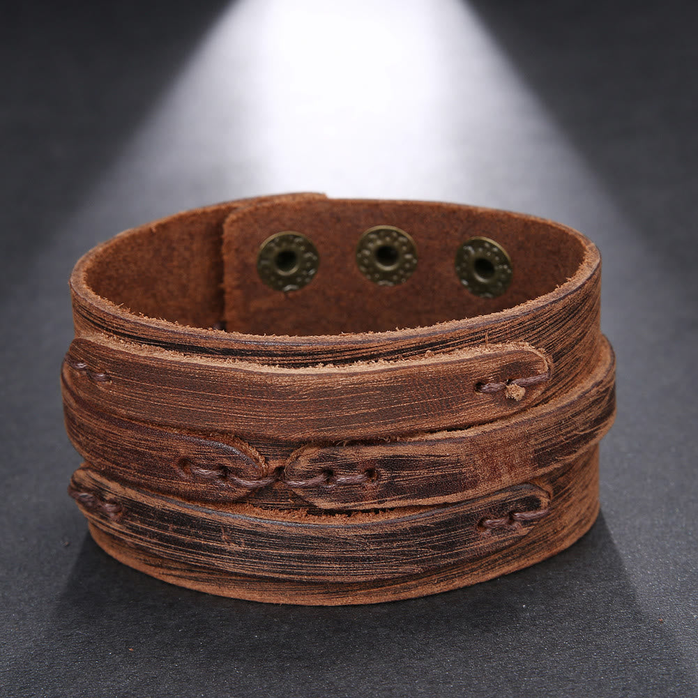 Vintage Distressed Wide Leather Knot Cuff Bracelet - image 1