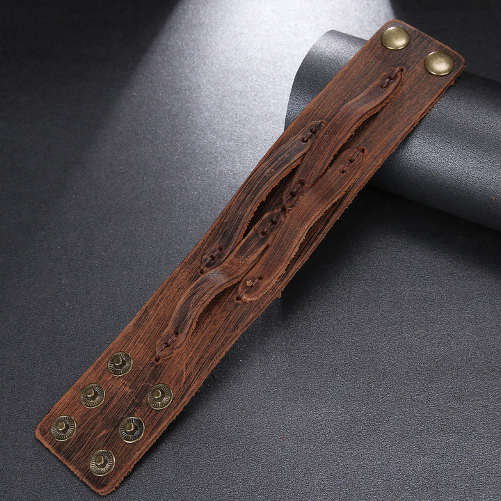 Vintage Distressed Wide Leather Knot Cuff Bracelet - image 3