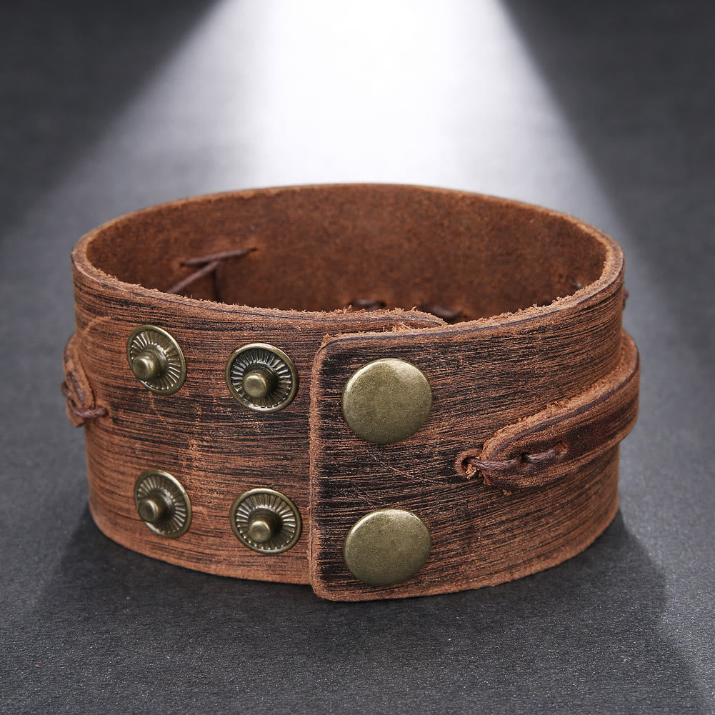 Vintage Distressed Wide Leather Knot Cuff Bracelet - image 2