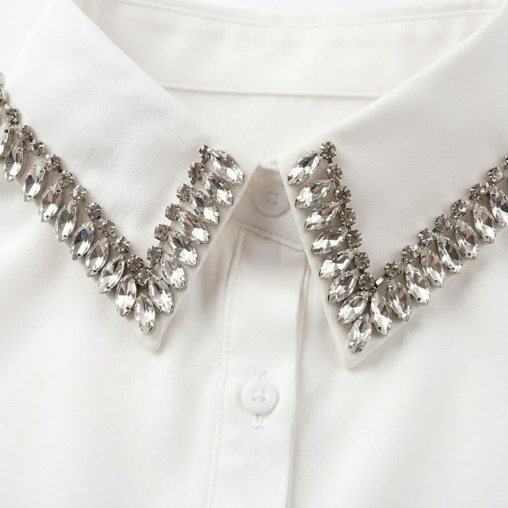 Women's Crystal Rhinestone Detachable Pointed Shirt Fake Collar - image 2