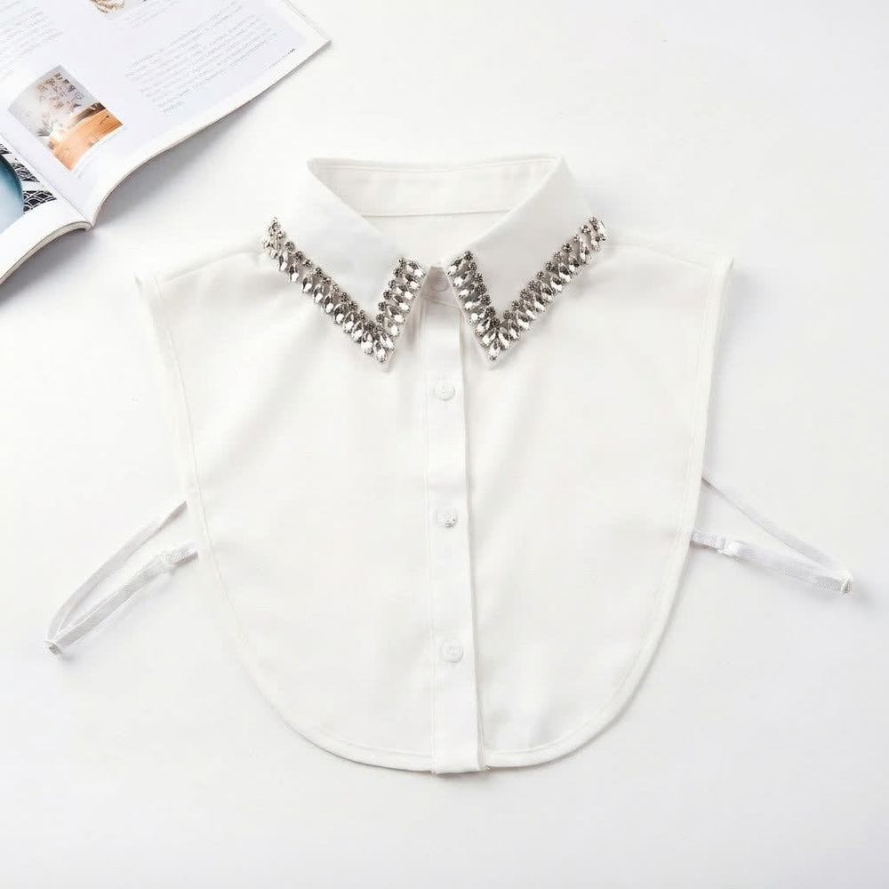 Women's Crystal Rhinestone Detachable Pointed Shirt Fake Collar - White - One Size - image 1