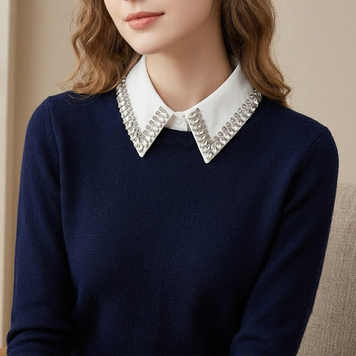 Women's Crystal Rhinestone Detachable Pointed Shirt Fake Collar - image 0