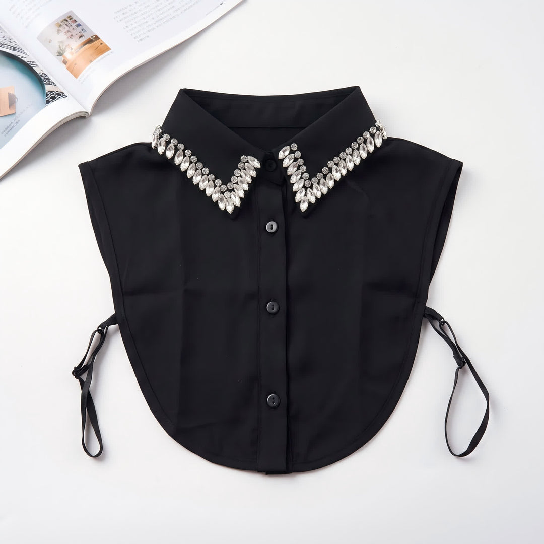 Women's Crystal Rhinestone Detachable Pointed Shirt Fake Collar - Black - One Size - image 4
