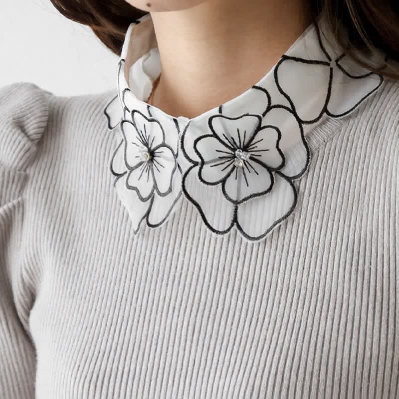 Bloom Organza Floral Embroidered Removable Fake Collar - image 0