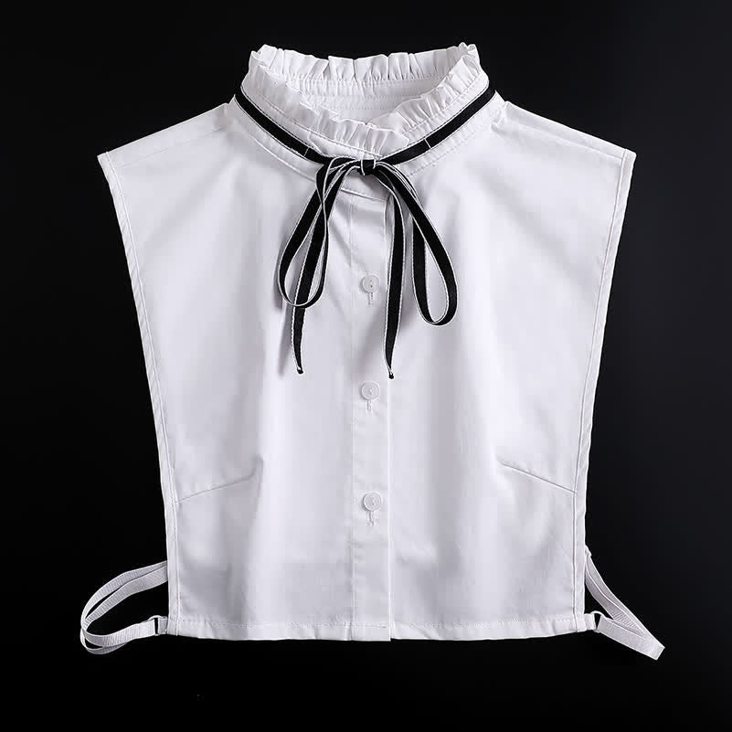 Bow Knot Ribbon Tie White Ruffled Removable Fake Collar - image 2