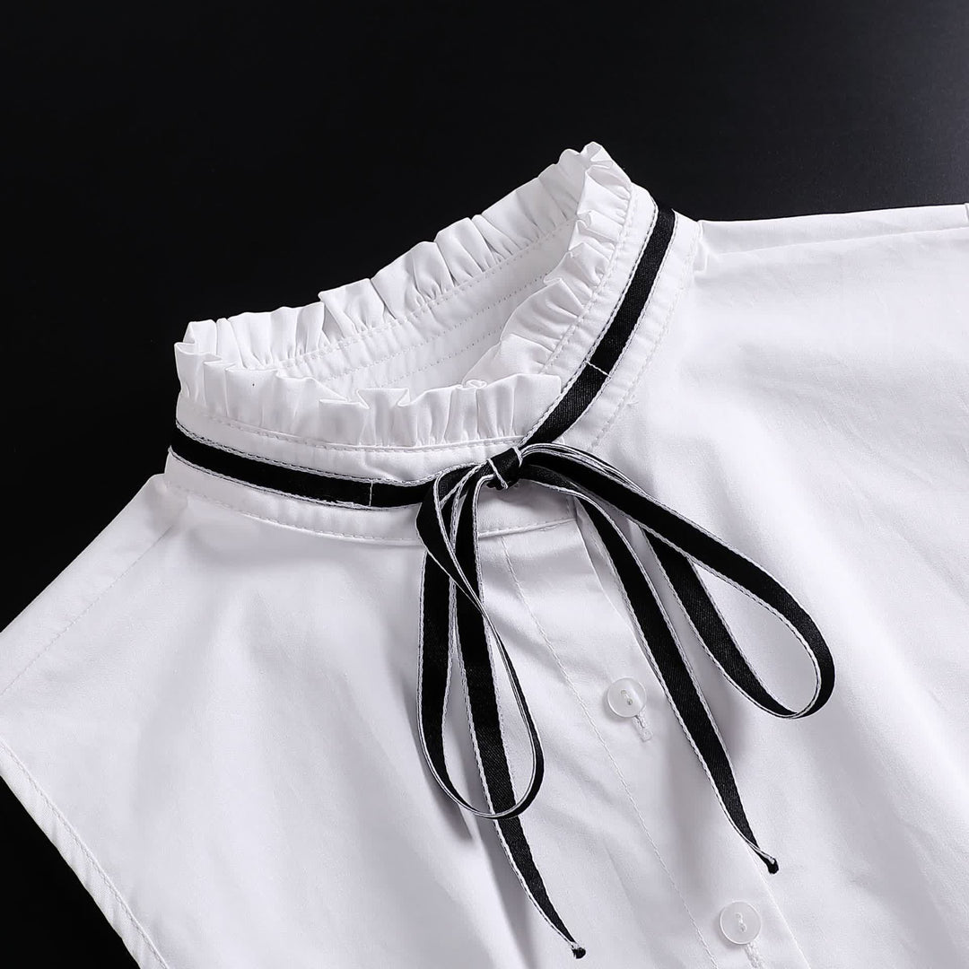 Bow Knot Ribbon Tie White Ruffled Removable Fake Collar - image 5
