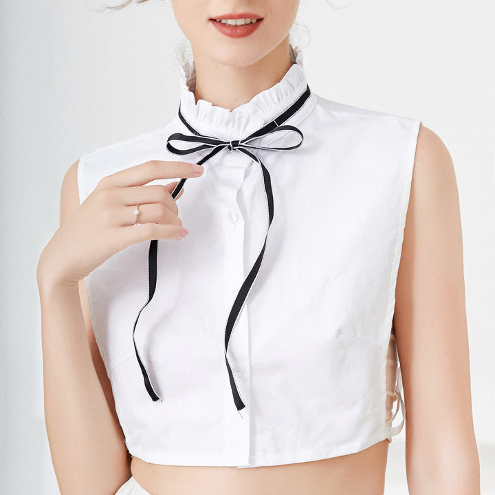 Bow Knot Ribbon Tie White Ruffled Removable Fake Collar - White - One Size - image 1