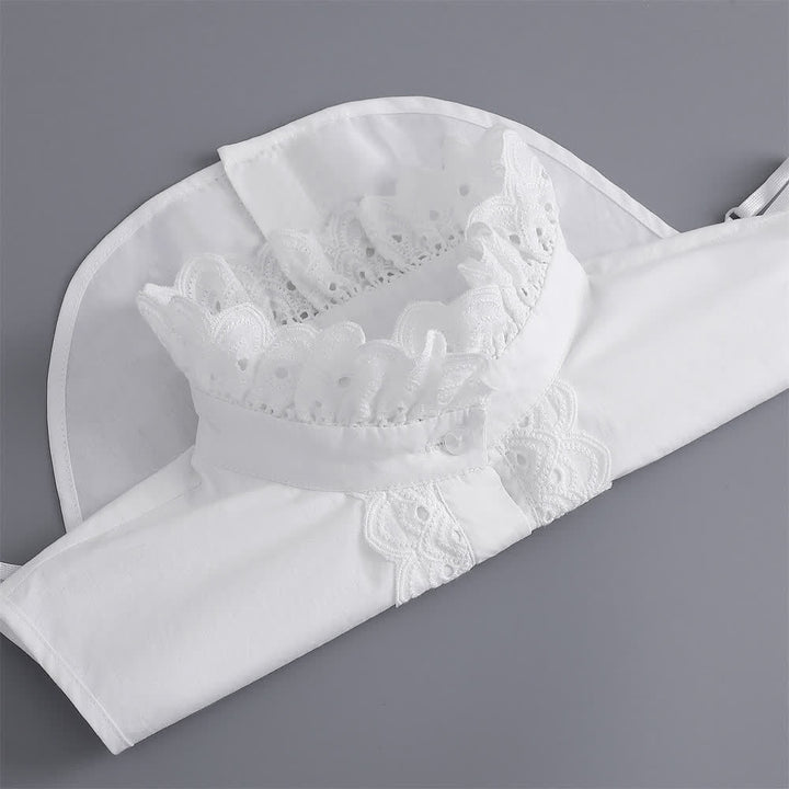 Women's White Eyelet Lace Ruffled Detachable Stand Fake Collar - image 7