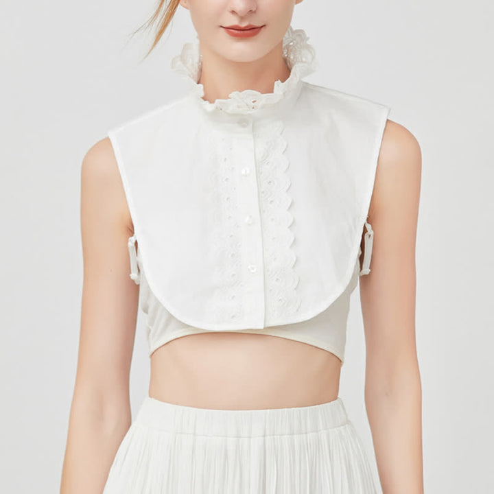 Women's White Eyelet Lace Ruffled Detachable Stand Fake Collar - image 4