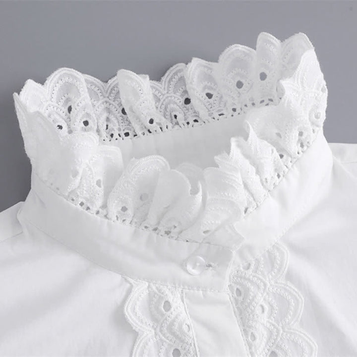 Women's White Eyelet Lace Ruffled Detachable Stand Fake Collar - image 8