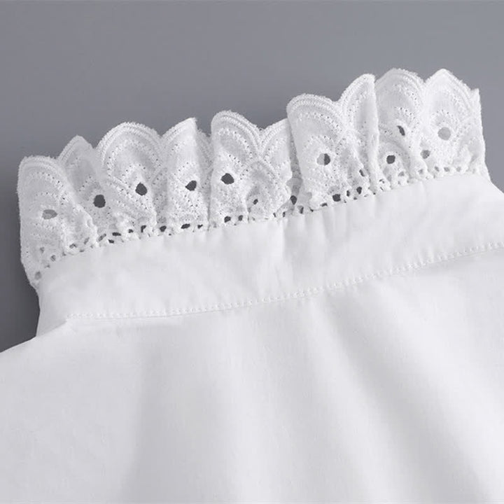 Women's White Eyelet Lace Ruffled Detachable Stand Fake Collar - image 10