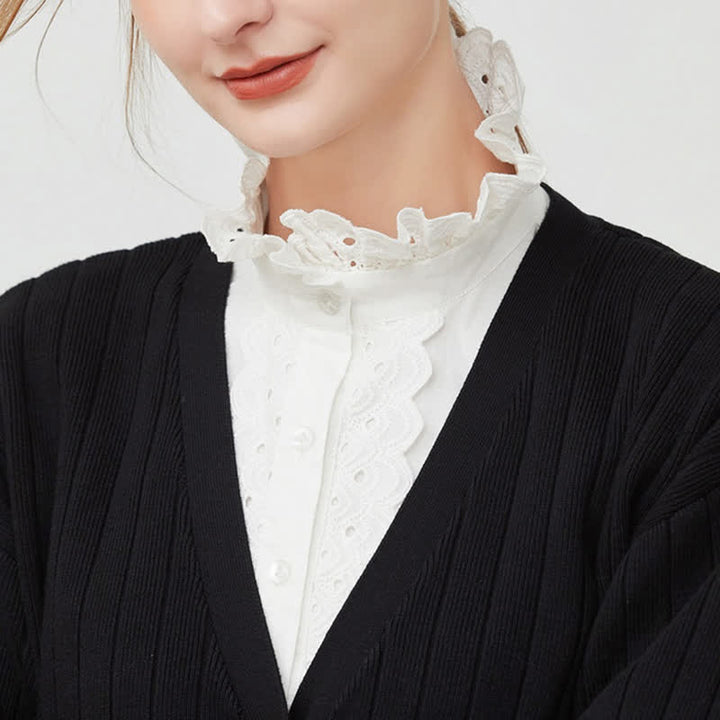 Women's White Eyelet Lace Ruffled Detachable Stand Fake Collar - image 0