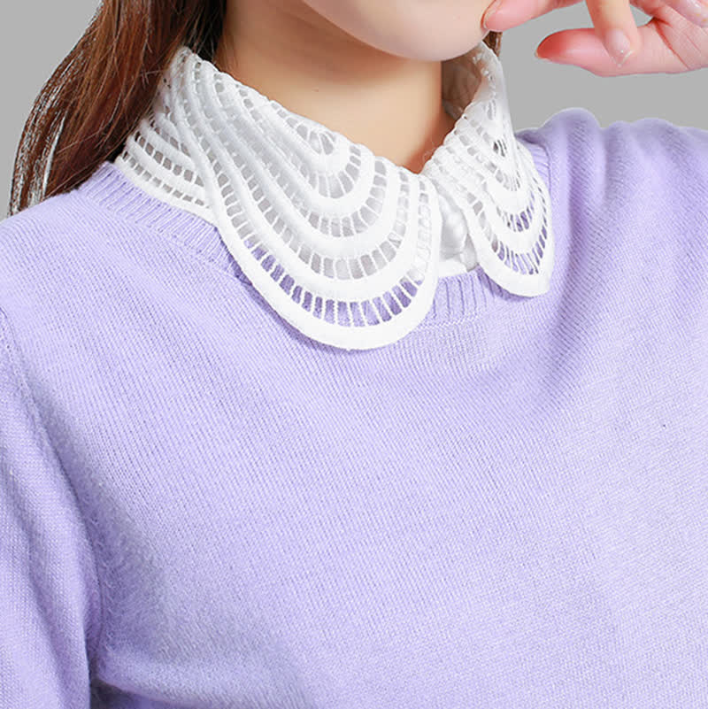 Women's Elegant Hollow Crochet Lace Detachable Round Fake Collar - image 0