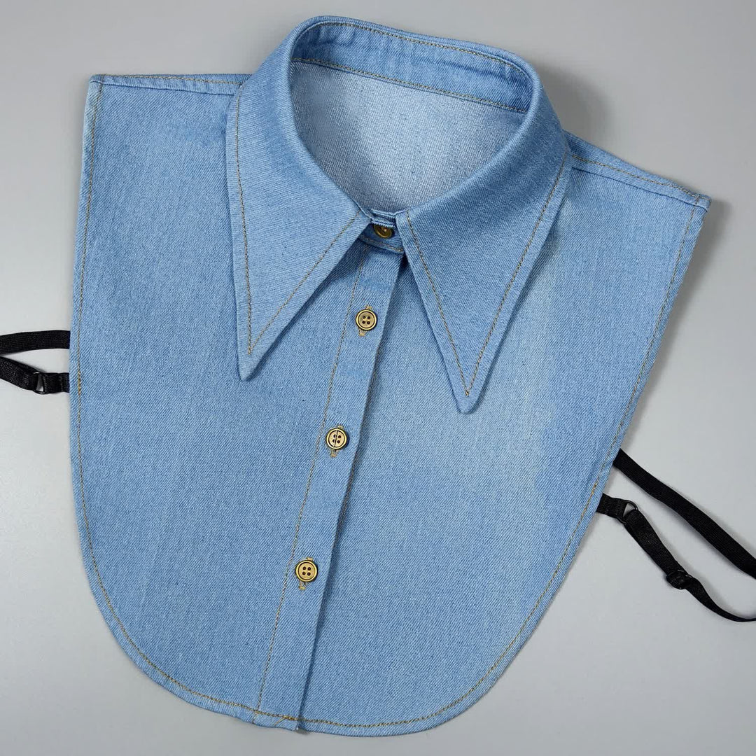 Classic Pointed Denim Detachable Large Pointed Fake Collar - Sky Blue - One Size - image 5