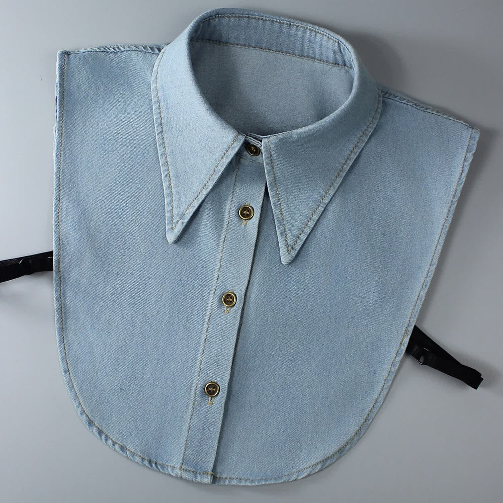 Classic Pointed Denim Detachable Large Pointed Fake Collar - Light Blue - One Size - image 1