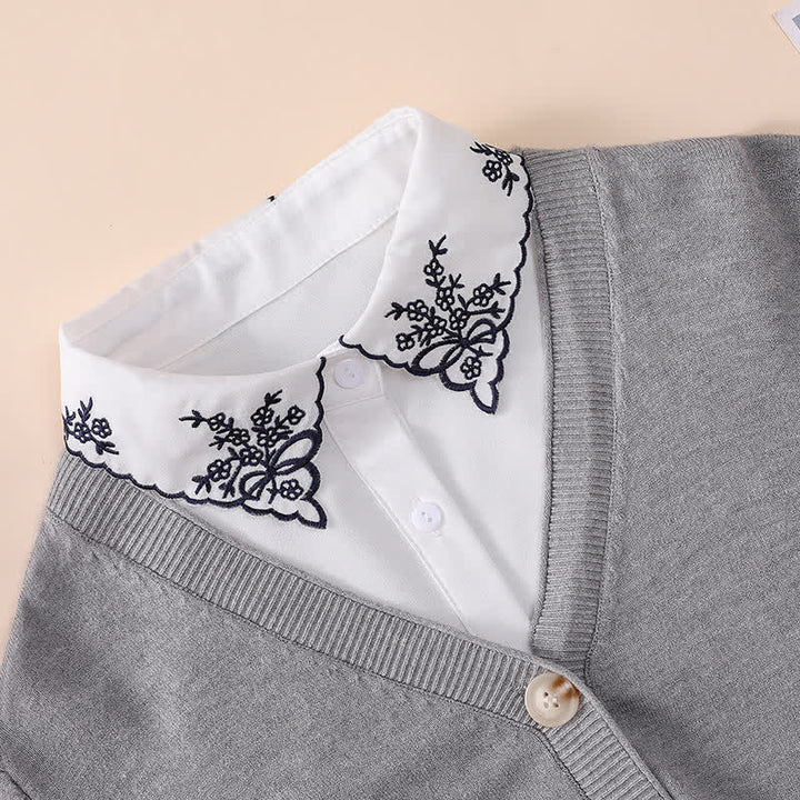 Women's Black Bow & Flower Embroidery Detachable Fake Collar - image 3