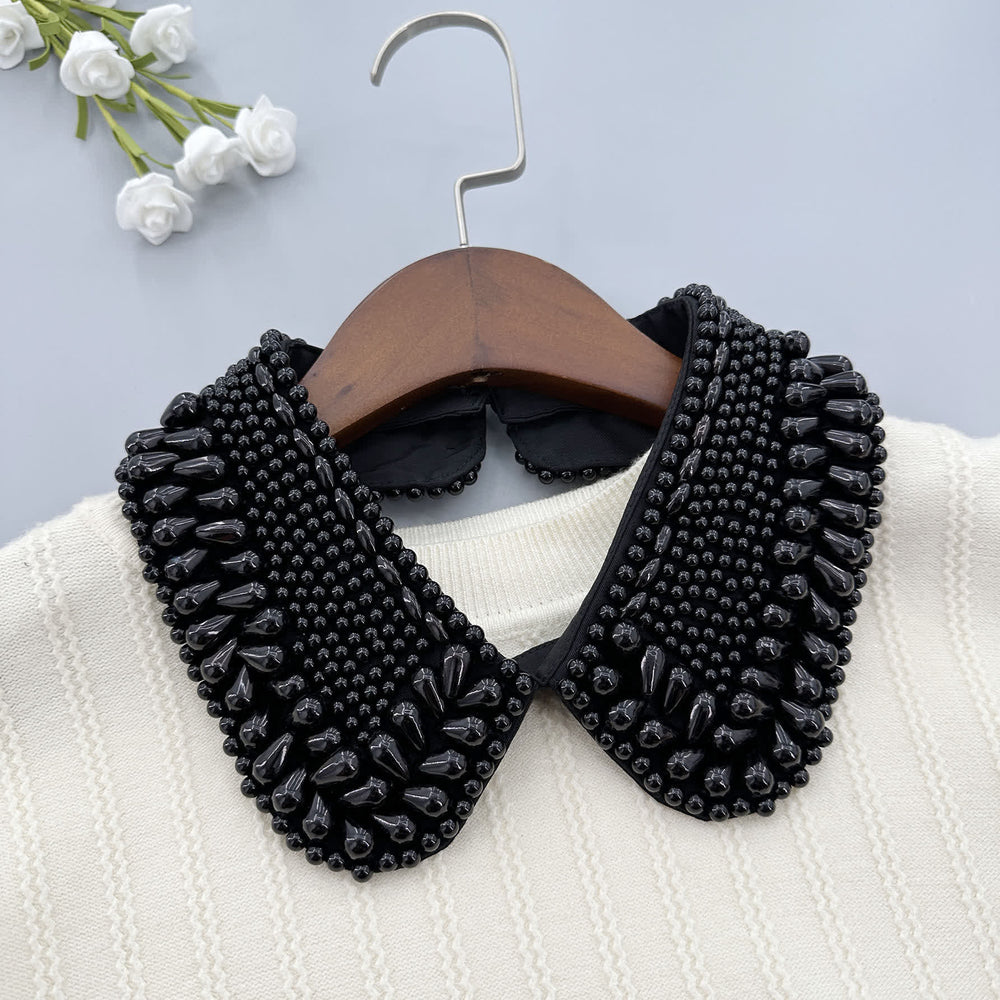 Women's Glossy Beaded Detachable Fake Collar - Black - One Size - image 1