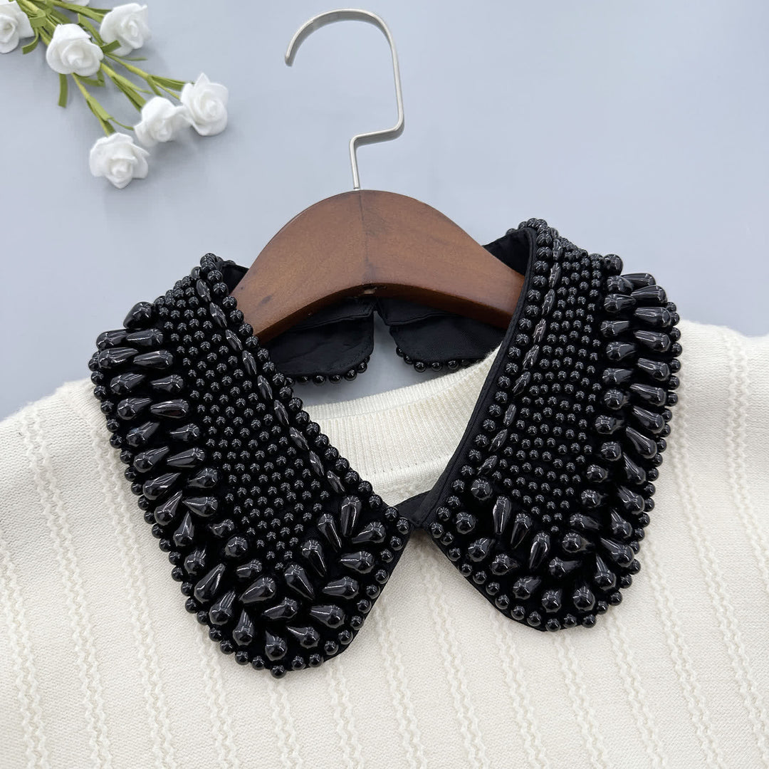 Women's Glossy Beaded Detachable Fake Collar - Black - One Size - image 1