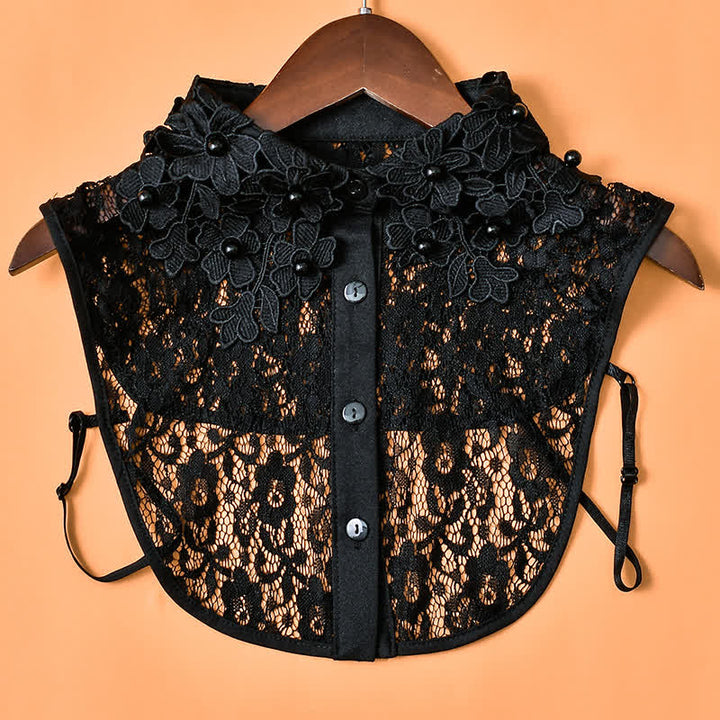 Women's Garden Floral Lace Fake Collar With Pearl Beads - Lace - Black - One Size - image 5