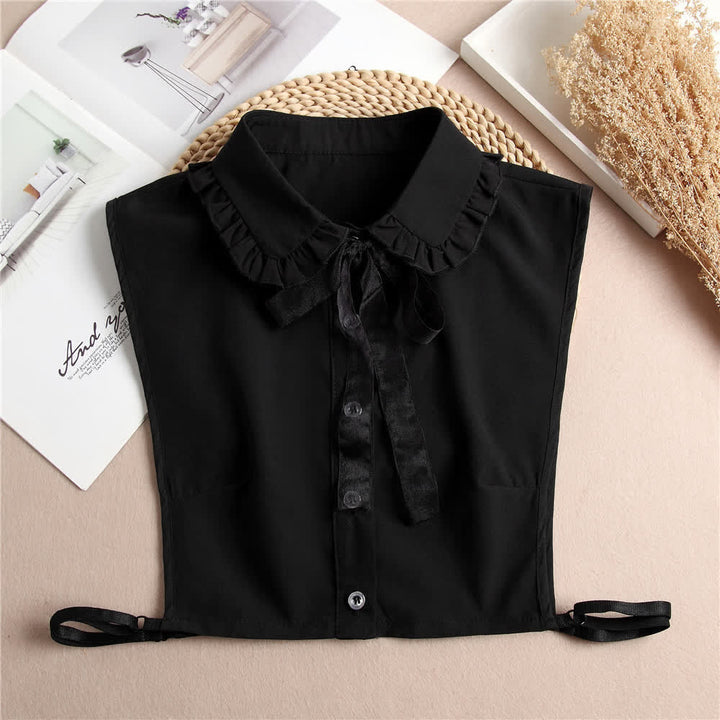 Women's Ruffled Detachable Fake Collar With Bow Knot - Black - One Size - image 8