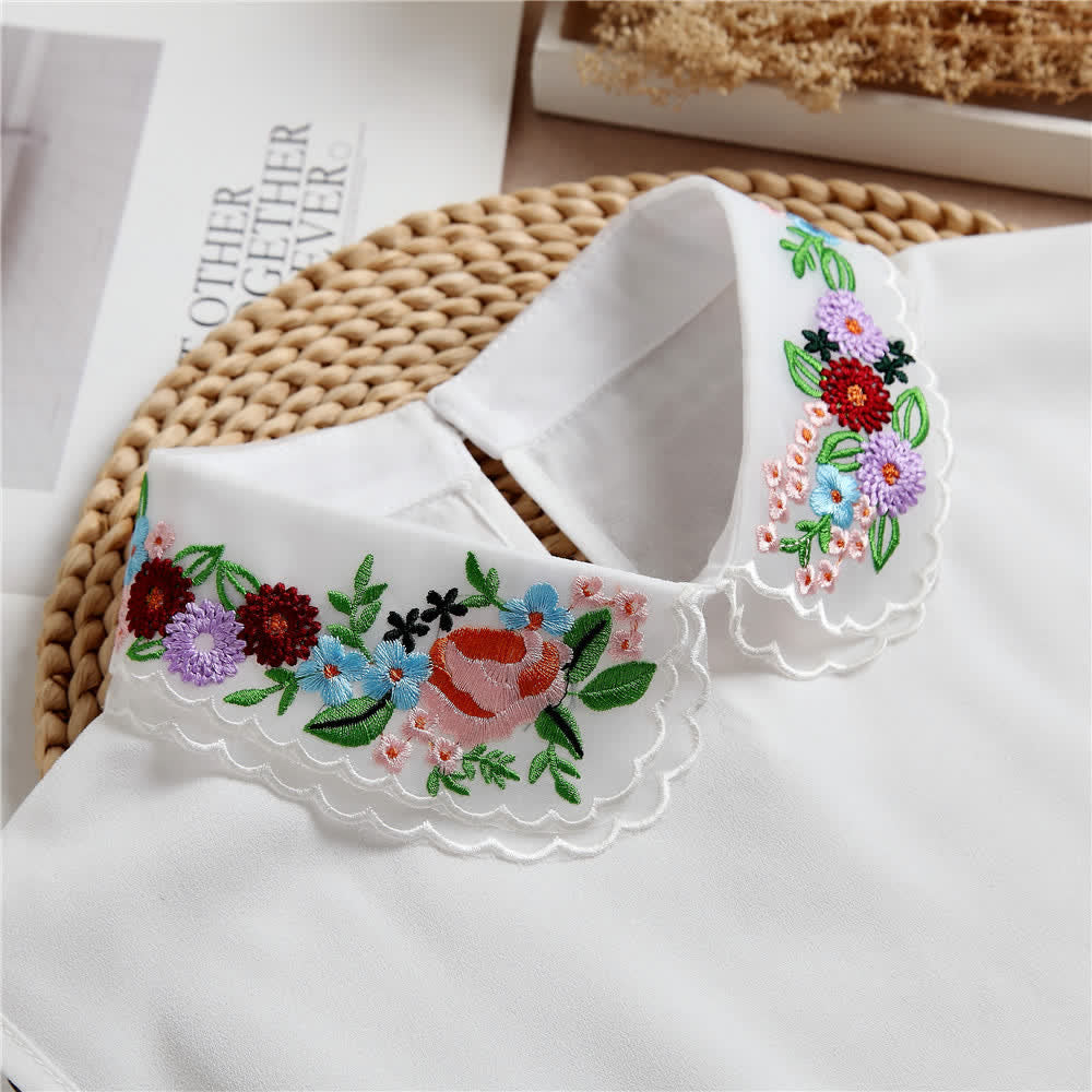 Women's Colorful Floral Embroidered Double-Layered Fake Collar - image 3