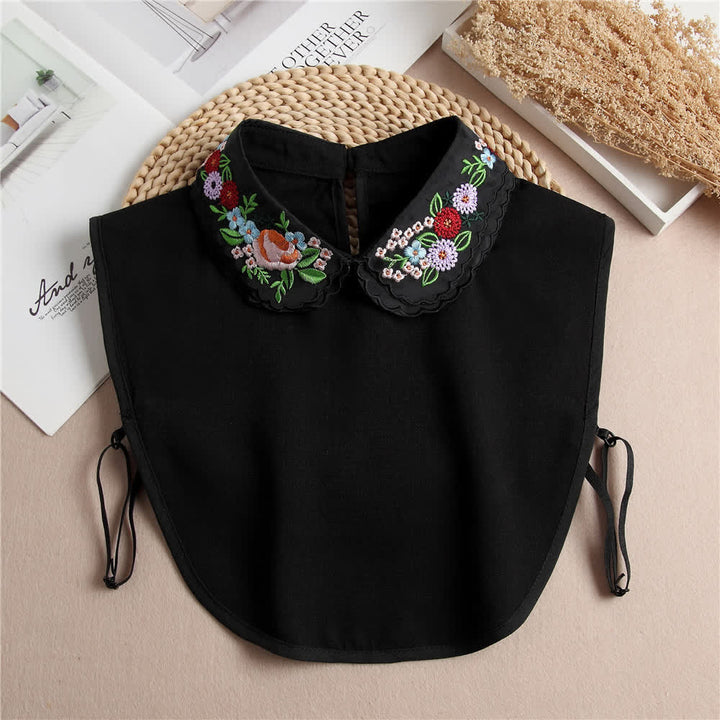 Women's Colorful Floral Embroidered Double-Layered Fake Collar - Black - One Size - image 7