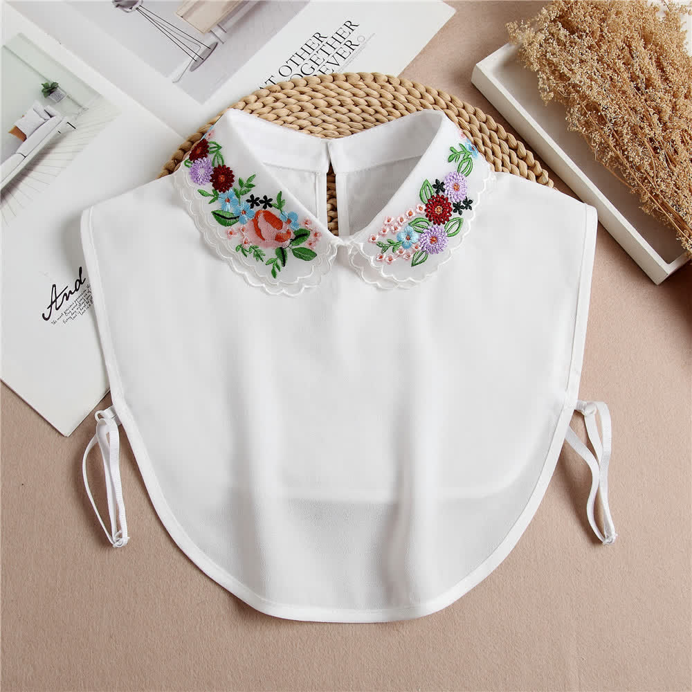 Women's Colorful Floral Embroidered Double-Layered Fake Collar - White - One Size - image 1